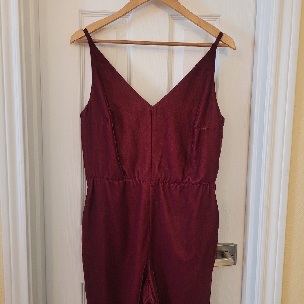 Banana Republic Claret Red Velvet Cropped Jumpsuit Size 6 - Picture 6 of 6